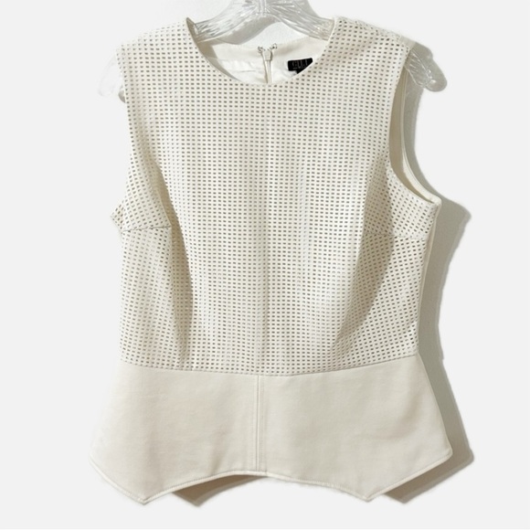 G.I.L.I. Got It Love It Sleeveless Perforated Faux Leather Fabric Peplum Blouse - Picture 1 of 12